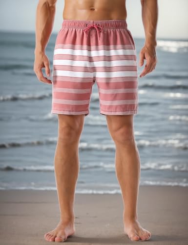Men's Surf Shorts Striped Relaxed Fit Soft Washed Drawstring Beach Trunk3