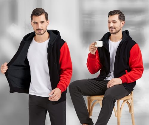 Image of V VALANCH Men Hoodies Zip Up Sherpa Lined Sweatshirts Heavyweight Thick Warm Fleece Winter Jacket
