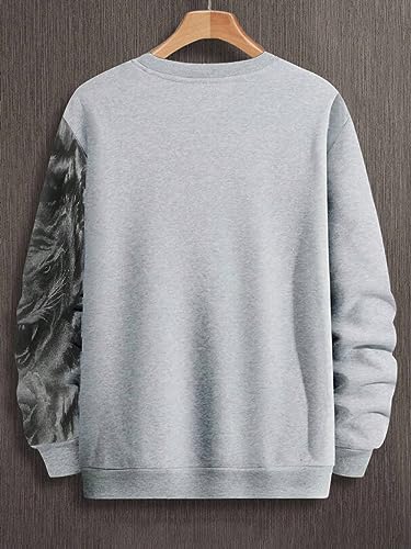 WDIRARA Men's Animal Print Drop Shoulder Sweatshirts Round Neck Long Sleeve Athletic Pullover4