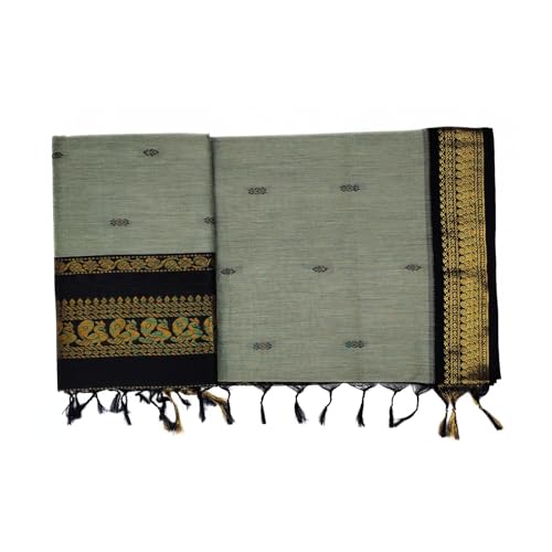 Image of Pure Kalyani Cotton Saree | Zari Border & Blouse Piece - Lata Gadwal Design | Traditional Saree
