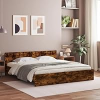 vidaXL Engineered Wood Bed Frame - Super King Size, Smoked Oak, Plywood Slats, 180x200 cm with Headboard