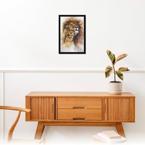 Image of Mad Masters Lion Wild Animal Painting Aesthetic Hanging Photo Frame Decorative Item Home Decoration and Wall Decor for Living Room and Bedroom (MM 1104, 45.7L x 30.5W cm, Canvas, With Plexi Glass)