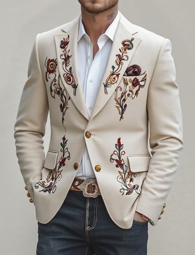 Men's Embroidered Cotton Linen Blazer Vintage Western Style Tailored Fit Lightweight Jacket Casual Semi-Formal Occasions4