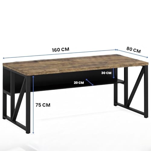 Image of FFO Nexus Executive Director Desk | Office Table | Manager Cabin Work Desk with Modesty Panel & Cable Grommet | Sturdy Metal Frame | Black Top & White Base | DIY 160x80 x75 CM DIY.
