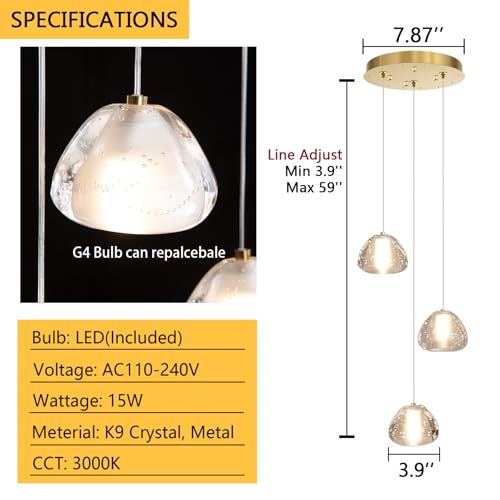 Image of Modern Chandelier Crystal Pendant Light for Kitchen Island Dining Room Bedroom Hallway Gold