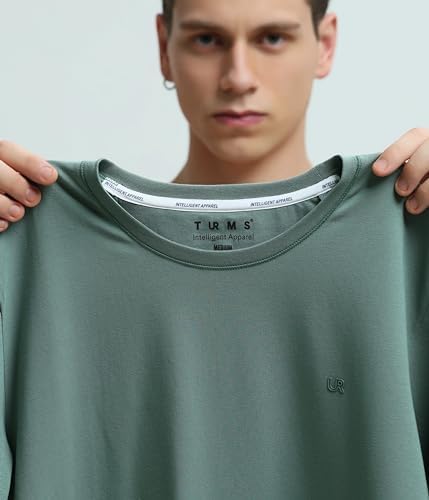 Image of TURMS Men's Casual Solid Round Neck T-Shirt, Odor Control, Stretchable & Breathable, Cotton Rich Fabric, Half Sleeve