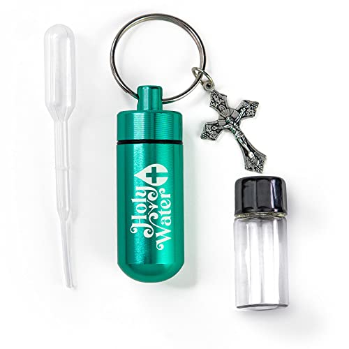 Catholic Holy Water Bottle, Turquoise Keychain Container Kit with Plastic