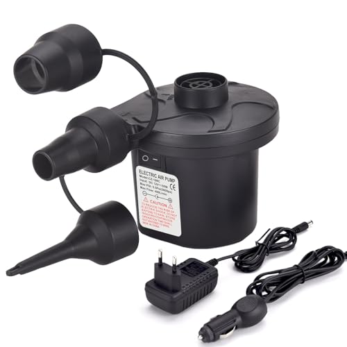 Elektrische Luftpumpe Luftmatratze, 2 in 1 Auto Luftpumpe Elektrisch für Aufblasbar und Ablassen, Pumpe Luftmatratze mit 3 Düsen für luftmatratzen, Aufblasbarer Pool, Schwimmring