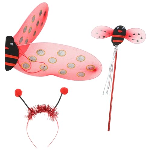 TOPPERFUN Alas de Mariquita para Disfraz Infantil, 3 Piezas Rojas Alambre y Gasa, Accesorio Ligero para Cosplay y Actuaciones, Adecuado para Fiestas y Festivales de Disfraces