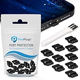 PortPlugs USB-C Dust Plug – Easy-Grip Design with Cleaning Brush Compatible with iPhone 17/16/15, Samsung Galaxy S25/S24, A15, Pixel, iPad, Switch & Type-C Devices | Black (10-Pack)