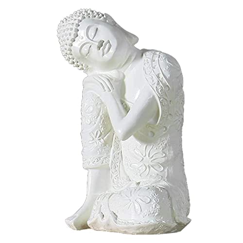 Statue de Bouddha assis en résine blanche zen décor salon