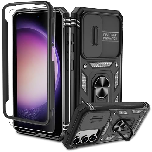 Pilaru Samsung Galaxy S23 Hülle, S23 Kameraschutz Handyhülle mit 1 Stück Schutzfolie, 360° Drehhalter Ring Schutzhülle M...