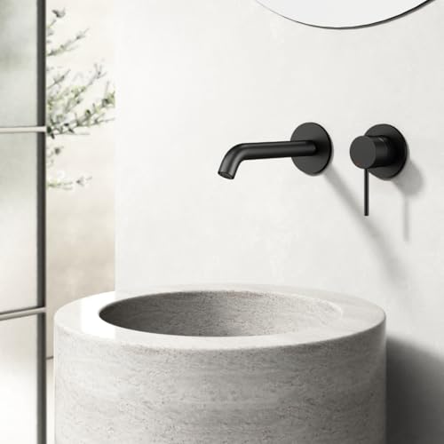 DILECI - Robinet Thermostatique à Bec Encastré Noir Mat pour Salle de Bain – Mitigeur Lavabo Design Contemporain, Température Constante et Sécurisée – Robinet Moderne et Épuré pour Salle de Bain