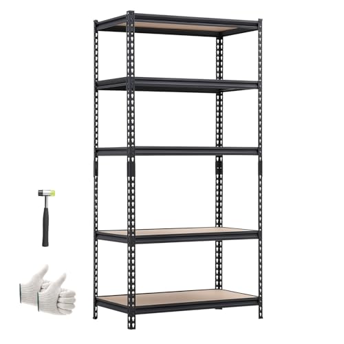 Image of VEVOR Storage Shelves, 5-Tier Adjustable, 2000 lbs Capacity, Heavy Duty Garage Storage Shelving Unit, Metal Utility Rack Shelf, for Garage Warehouse Basement Kitchen, 36.34 inch W x 16.34 inch D x 71.38 inch H