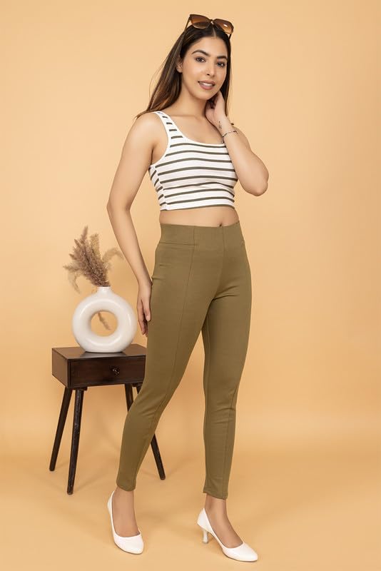 Image of Mlada Slim Fit Jeggings with Elastic Waist Band for Women Office Work Formal Wear Trousers Stretch Cotton Knit High Waist Skinny Fit Jeggings Lycra Pants Travel Comfort Jeggings