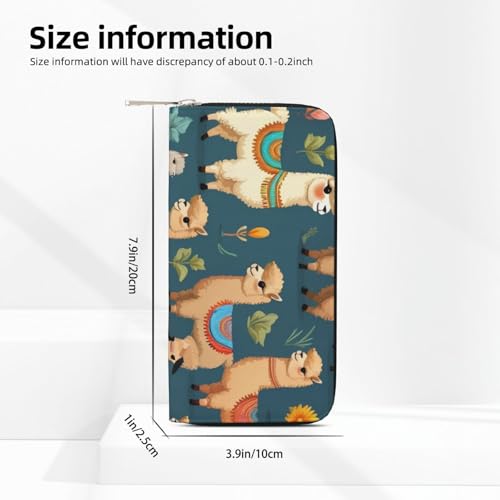 Indian Alpaca print Leather Wallet for Women Men,Women's Leather Clutch Wallet with Zip,Large Capacity4