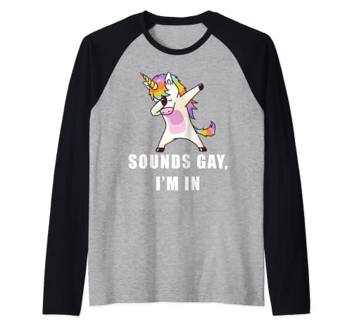 Suena I'm In t-shirt LGBT Pride 2021 Dabbing unicórnio t-shirt manga Raglan, Preto