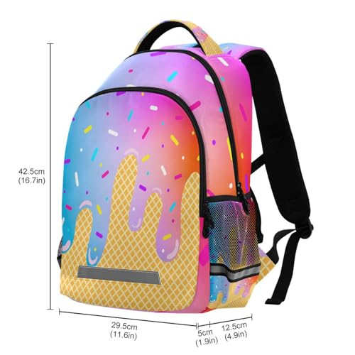 Ice Cream with Gradient Color Backpacks with Chest Strap,Lightweight Bookbags 17 Inch, Casual Daypack Bags3