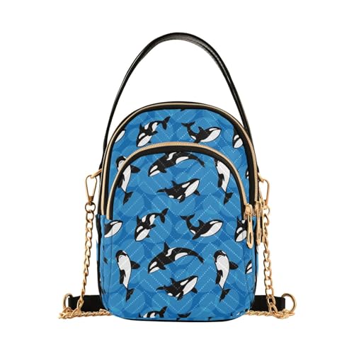 Orca Killer Whale Small Cross body Bags for Women Quilted Crossbody Cell Phone Shoulder Purse Handbags Wallet Detachable Chain Bag2