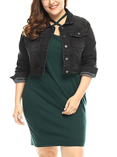 Jaqueta jeans feminina plus size fechada com botão preta 1X da Uxcell