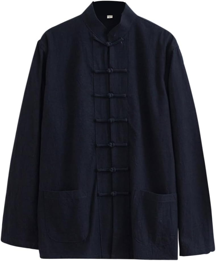 ZHOUXIAO Cotton Linen Tai Chi Clothing Wing Chun Kung Fu Long Sleeves Tang Suit Chinese Zen Meditation Uniform black-2XL