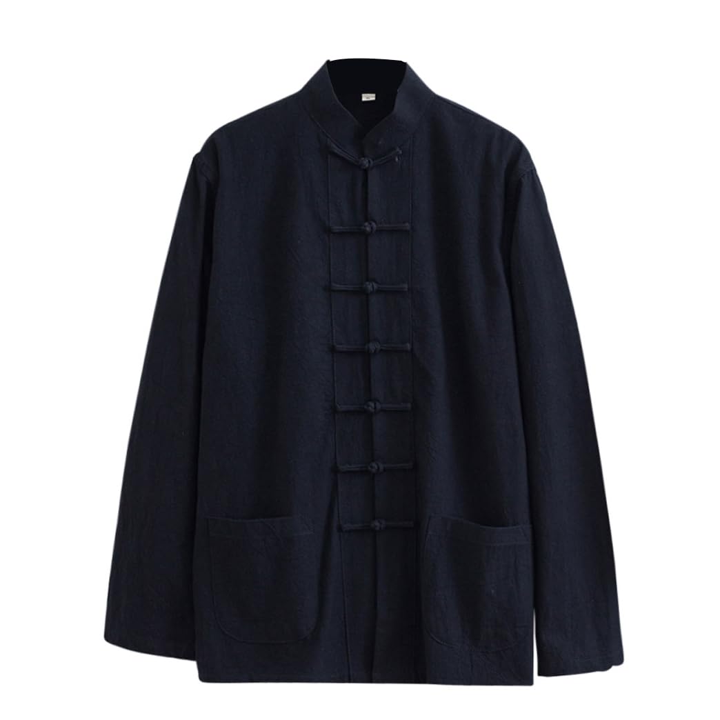 ZHOUXIAO Lâche Tai Chi Uniformes Hommes Chinoise Traditionnelle Kung Fu Vêtements Coton Linge de linge Chun Vêtements, Travaux à manches longues Hanfu Jacket Chemise Costume black-7XL