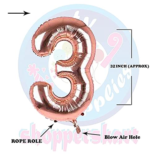 Image of Shopperskart Rosegold 32 Inches 3 Numbers Shape Large Big Foil Helium Balloons For Party Decorations In Happy Birthday Anniversary Office Items Materials Set Pack, Pack Of 1
