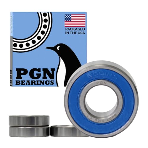 PGN (4 Pack) 6001-2RS Bearing - Lubricated Chrome Steel Sealed Ball Bearing - 12x28x8mm Bearings with Rubber Seal & High RPM Support