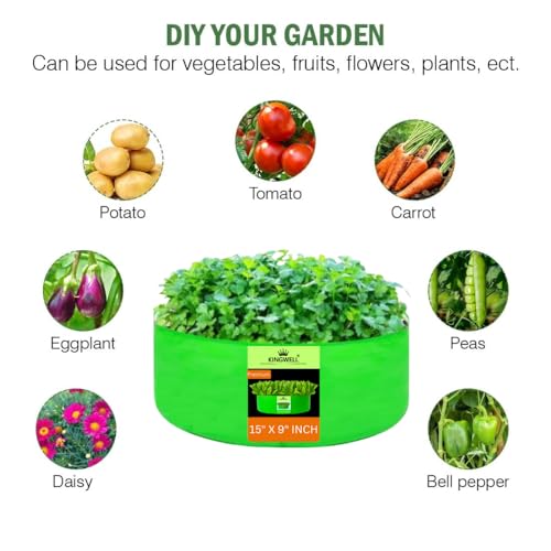Image of Kingwell Grow Bag 15 X 9 INCH, PACK OF 1 For Terrace Garden Leafy Vegetable Plant Grow Bags Fruits Growing Containers For terrece Gardening