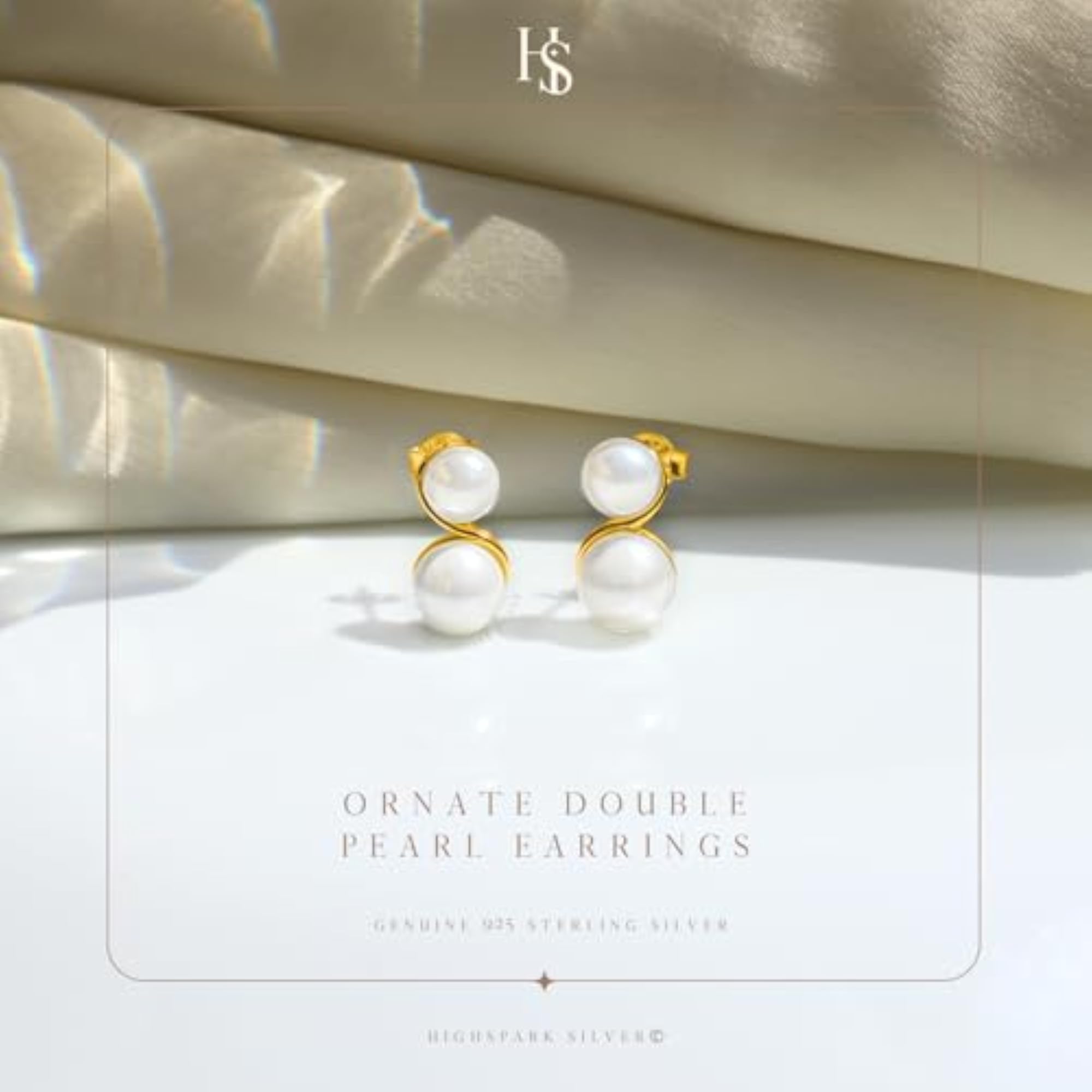 925 Silver Double Pearl Earrings with Lustre