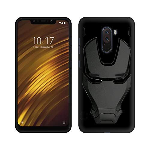 Image of COVERLY Official 3D Touch Feel Trending Marvel Avengers Logo Mask Soft Rugged Grip Silicone Iron Man Super Power Cartoon Movie Engraved Silicone Matte Back Cover for Xiaomi Poco F1 -Black