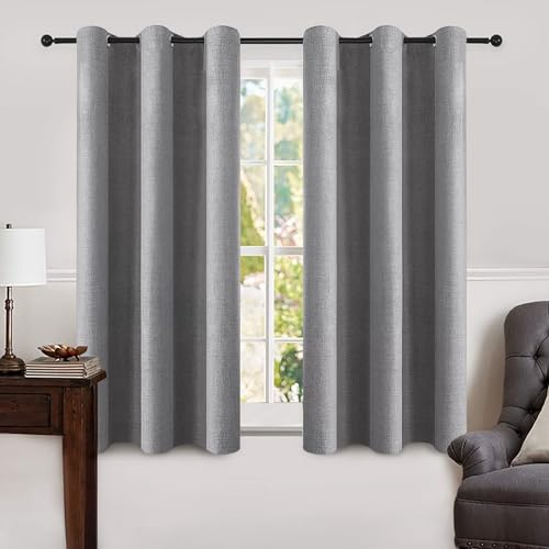 Image of MIULEE Linen Blackout Curtains and Drapes 100% Room Darken Thermal Insulated Grommet Window Panels with Coating 2 PCs W 42 x L 63 inches Grey
