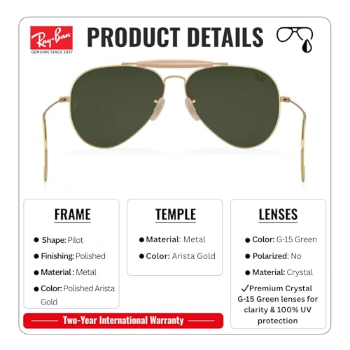 Image of Ray-Ban RB3030 OUTDOORSMAN Pilot Shaped Sunglasses for Men & Women with Official RAYBAN Eyewear Kit