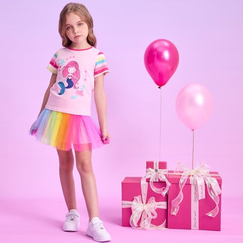 DXTON Toddler Girls Rainbow T-Shirts: Summer Short Sleeve Graphic Cotton Tees Tops Birthday School for 3-8 Years4