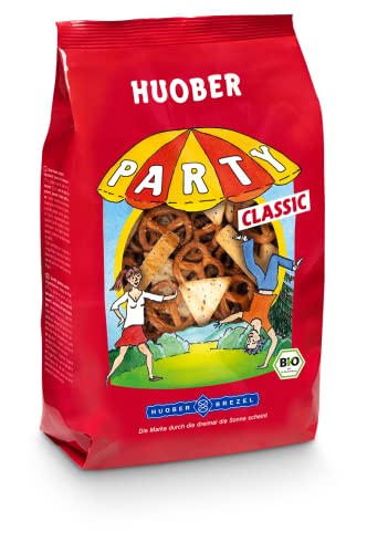 Huober Bio Party Classic, Salzgebäck Mix mit Mini Brezeln, Sesam-Cracker und Mohn-„Knabberle“, 200 g Cover