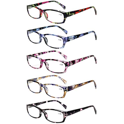 Kerecsen 5-Pack Reading Glasses Women Spring Hinge Pattern Design Glasses for Reading(+1.75, 5 Mix Color)