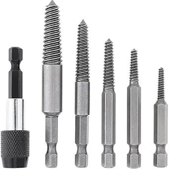 uptodateproducts Stripped Screw Extractor 5pcs HSS Easy Out Broken Bolt Extractor Kit with Extension Screw Holder, Damaged Bolt Water Pipe Remover Set Power Drill Bit Tool