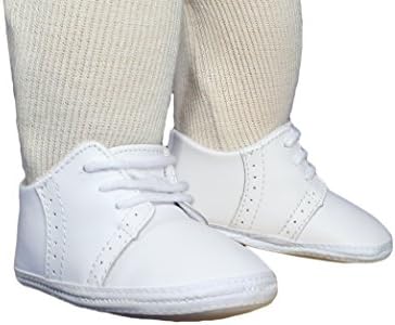 Baby Boys All White Genuine Leather Saddle Oxford Crib Shoe with Perforations - 4 | Image 7