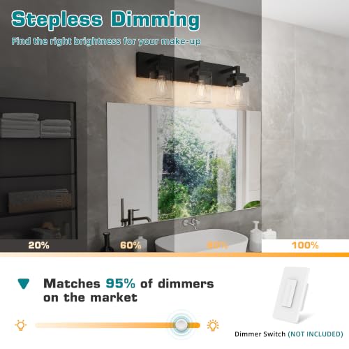 Image of Bathroom Vanity Light, 3 Lights Morden Bathroom Lighting Fixtures Over Mirror, Black Bathroom Light Fixtures for Bathroom