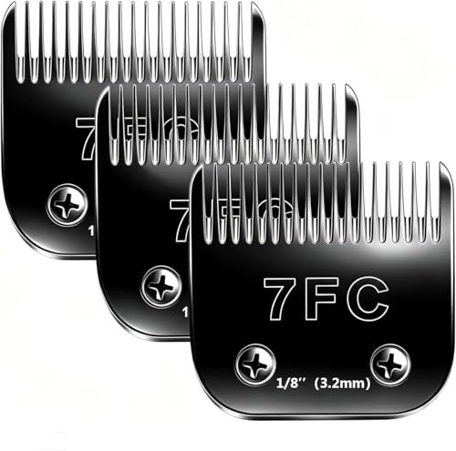 7F Blades Dog Grooming Blades Compatible with Andis/Oster A5/Wahl KM-10 Series Dog Clippers Detachable Clipper Replacement Blade Black (7FC/3PCS)