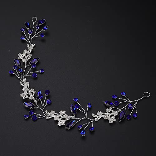 Teyglen Bride Wedding Blue Crystal Headband Hair Vine Handmade Bridal Navy Blue Headband Wedding Hair Accessories For Brides Hair Pieces Headpieces For Women Girls #TOP4