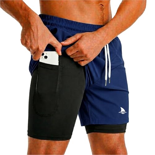 Image of BOLDSHARK Men's 2 in 1 Active Dual Shorts with Inner Tights Layer | Double Layer Short for Running, Gym & Sports