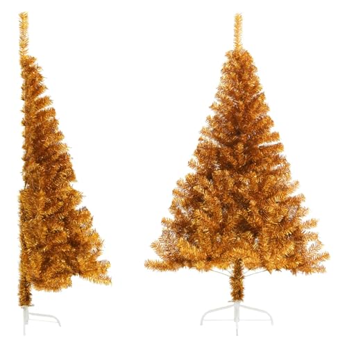 Gecheer Mitad árbol Navidad Artificial Delgado Medio Árbol de Navidad Artificial con Soporte Decoración Desmontable Vacaciones Ligero Adornos Festivos Artificial Navideño,Dorado 180 cm