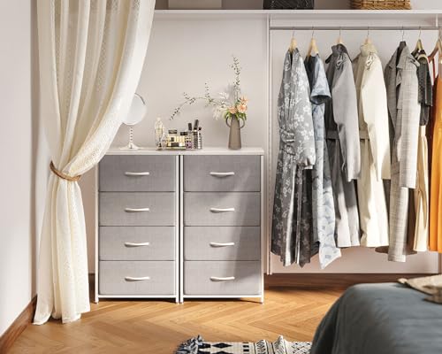 Image of AODK Dresser for Bedroom with 4 Storage Drawers, Small Dressers Chest of Drawers Fabric Dresser with Sturdy Steel Frame, Dressers for Closet with Wood Top, Light Grey