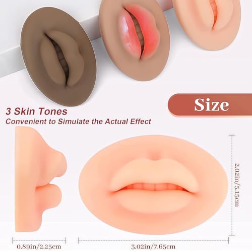 Image of Tattoo Fake Lips 3 Pieces 5D Fake Lips, Silicone Lips for Makeup Practice, Soft Tattoo Practice Lips Model for Semi Permanent Make Up Supplies