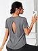 Alaroo Short Sleeve Shirts for Women Open Back Workout Yoga Tops Pilates Outfits Gym Clothes Golf Athletic Running Clothing Grey M