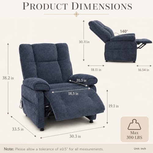Image of Electric Recliner Chair, 90 to 160 Adjustment with Remote, Blue