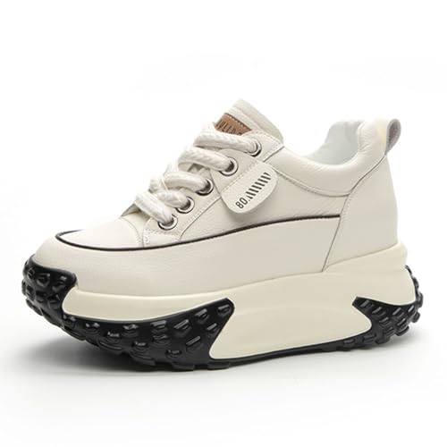 Women's Fashion Leather Hundred with Thick Bottom Sneakers Comfortable Non-Slip Height Increase Casual Platform Shoes