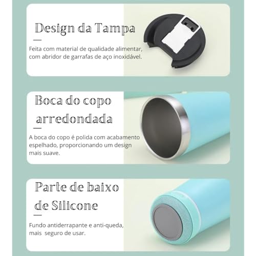 Copo Térmico Aço Inox Quente e Frio com Tampa e Caixa de Som Bluetooth e Abridor de Garrafa Musical