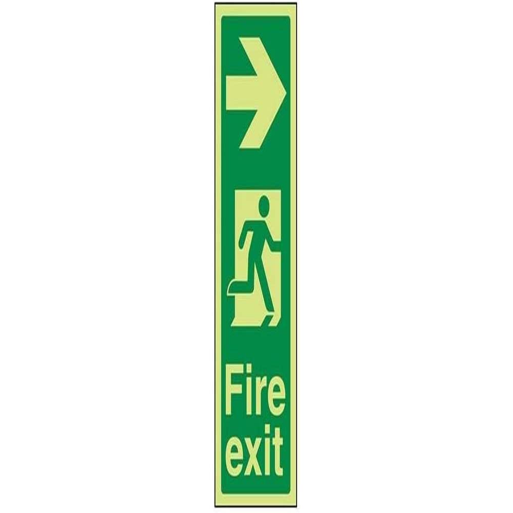 V Safety Glow In The Dark Fire Exit Arrow Right Sign - 150mm x 450mm - Rigid Plastic